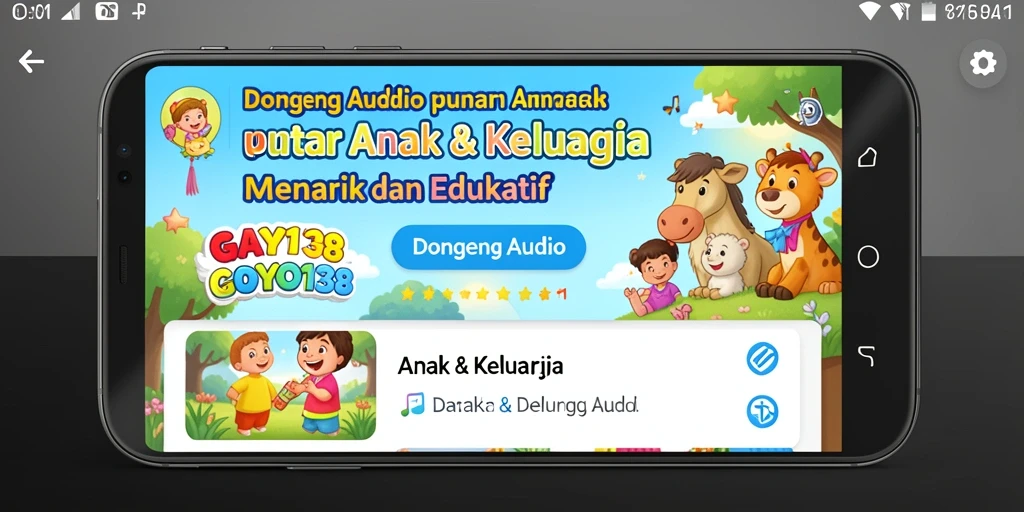 Tampilan utama GAYO138 dengan pilihan cerita Dongeng Audio.