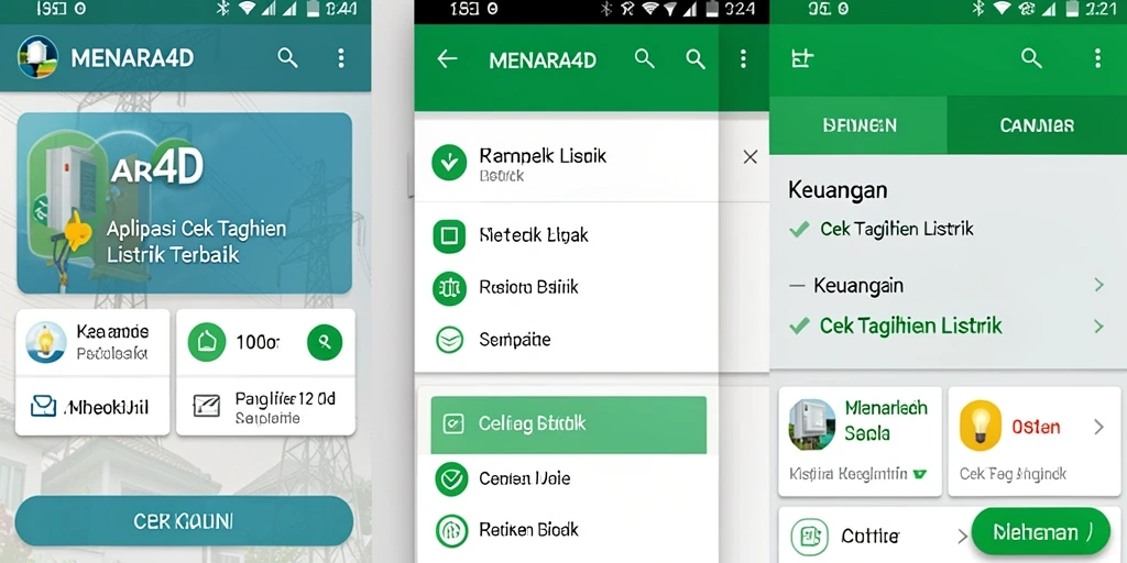 Tampilan antarmuka pengguna MENARA4D untuk cek tagihan listrik.