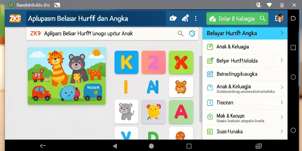 Antarmuka ZK9 yang menarik untuk belajar huruf dan angka.