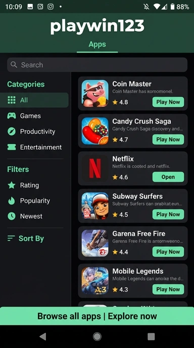 Temukan Aplikasi Populer & Kanal Uji di playwin123
